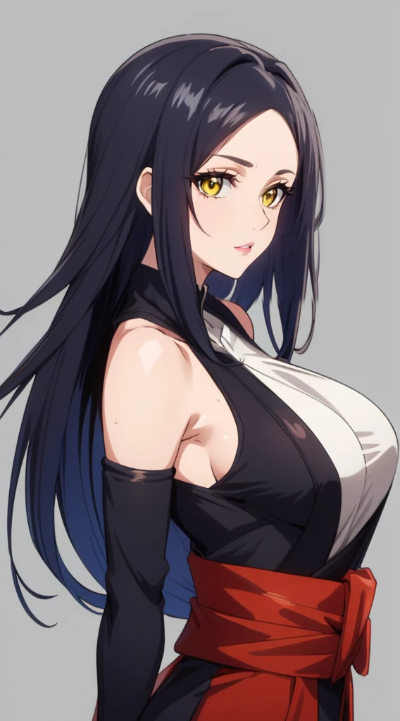 Young lady mom, milf, pretty, black hair, dynamic pose, sexy, simple background, normal clothes, 4K, anime, jujutsu kaisen, OC, medium breast,long hair, jujutsu sourcerer. 