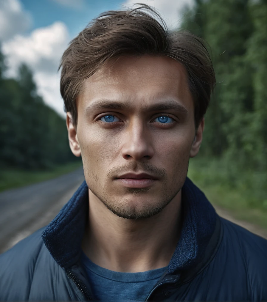 Man. Brown hair. Light skin. Dark Blue-grey eyes. Russian nationality. 30 years old., (best quality,4k,8k,highres,masterpiece:1.2),ultra-detailed,(realistic,photorealistic,photo-realistic:1.37),cinematic composition,beautiful scenery,moody,atmospheric,vibrant colors