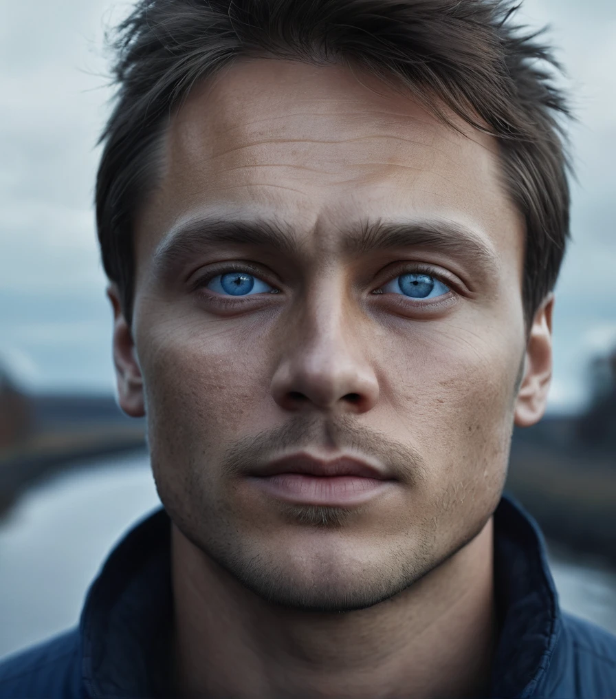 Man. Brown hair. Light skin. Dark Blue-grey eyes. Russian nationality. 30 years old., (best quality,4k,8k,highres,masterpiece:1.2),ultra-detailed,(realistic,photorealistic,photo-realistic:1.37),cinematic composition,beautiful scenery,moody,atmospheric,vibrant colors