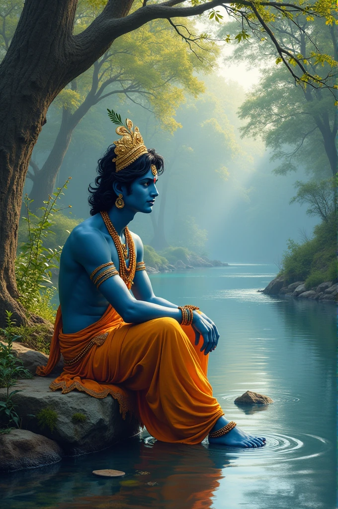 Lord Krishna Sitting in front of river