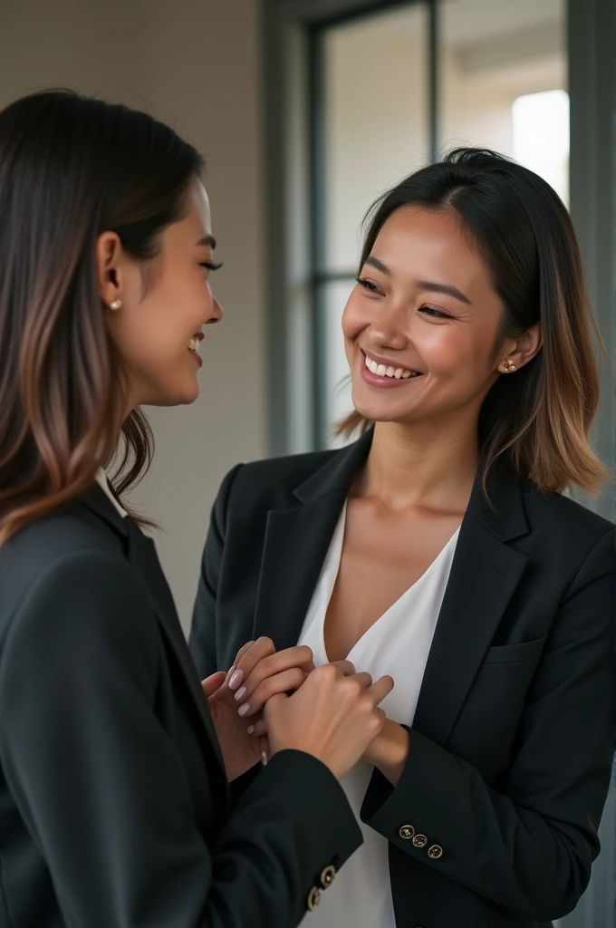 Professional women holding his hands with little smile
