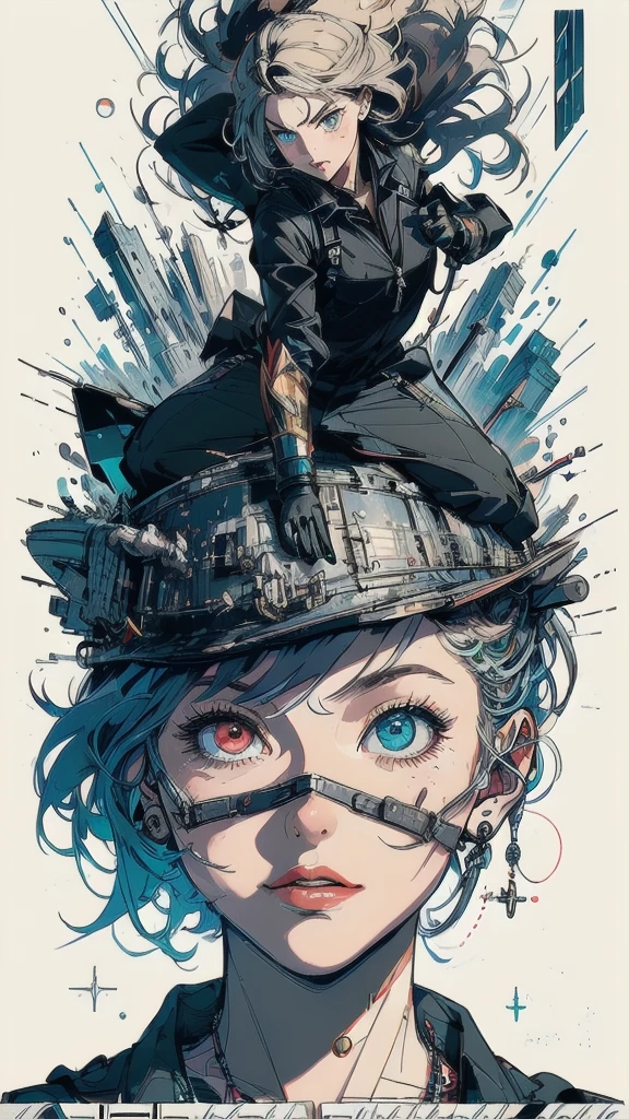(((masterpiece, highest quality))),(((solo:1.2))),(((1girl:1.2))),32k wallpaper, very detailed, poster, vintage science fiction,(((((geometric cinematic movie poster))))), (bauhaus), shape,(((abstract))),(mid century modern),movie poster,(((((portfolio))))),(((((Close-up))))),(((((bust up))))),((((more various angle)))),(((highlight))),((((heterochromia)))),(((complete. detailed face))),(((Extremely talented))),(((((most complecated machine))))),(((((unlimited mechanic Workaholic))))),(((Absolutely detailed Mighty machines background))),(((((phenomenal dynamic poses))))),(monogram)