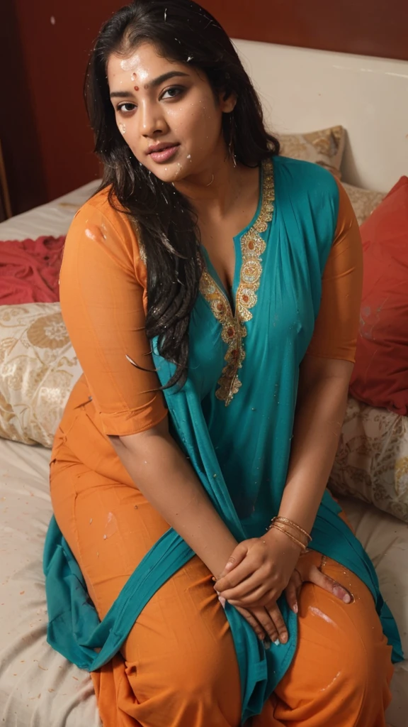  South Indian plus sized women, (cum Splash on her breasts and nipples, cum Splash on her gace, Splash of cum on her face, cum Splash on her blouse, cum Splash on her eys),