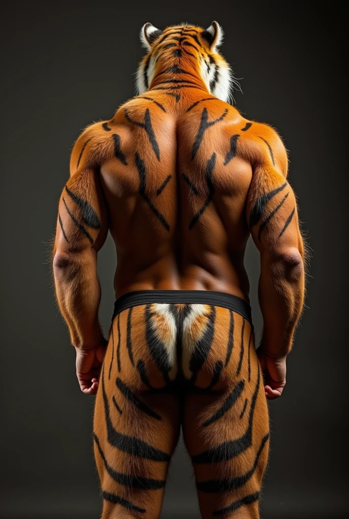 Furry tiger, man, muscle, butt up, kneel, bright, show dick, underwear