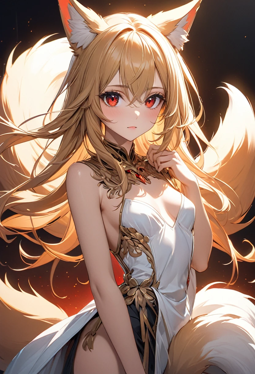 An oil-resin painting, gently glowing, depicting a blonde character with long, curly hair wearing a white bikini. The style is fantasy, with vibrant and warm colors highlighting the scene. The background should be rich in details, complementing the vibrant aesthetic of the character and creating a magical and enchanting environment. The lighting should enhance the soft glow of the resin oil, adding a touch of elegance and depth to the artwork.