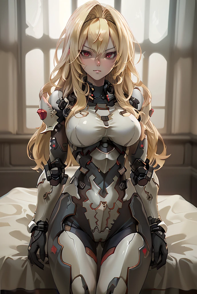 ((best quality)), ((Masterpiece)), (details:1.4), 3d, HDR (high dynamic range), mature woman, เหมือนจริง, Curtain Bangs, Blonde hair, Red eyes, จมูกโด่ง, ปากแดง PBR surface, After processing, Anisotropic filtration,depth of field, Maximum clarity and clarity, multi-layered surface, perfect proportions, 8K raw files, holy paladin, Heavy armor, Fierce,