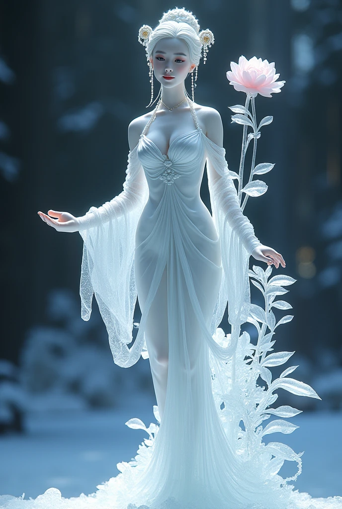 (ice - carving:1.4),Movie Angle,(Fan Bingbing,  ice sculpture girl,Anatomically correct,full bodyesbian,Masterpiece ice sculpture camellia,Representative work Hanfu,Smile,sexy,full body arts,traditional arts,erotic arts,Queen arts,Amazing body arts,Amazing hear style,traditional japanese girls,japanese geisha, japanese artworks,Pari, jewelry arts,full body arts style,full body capture) 