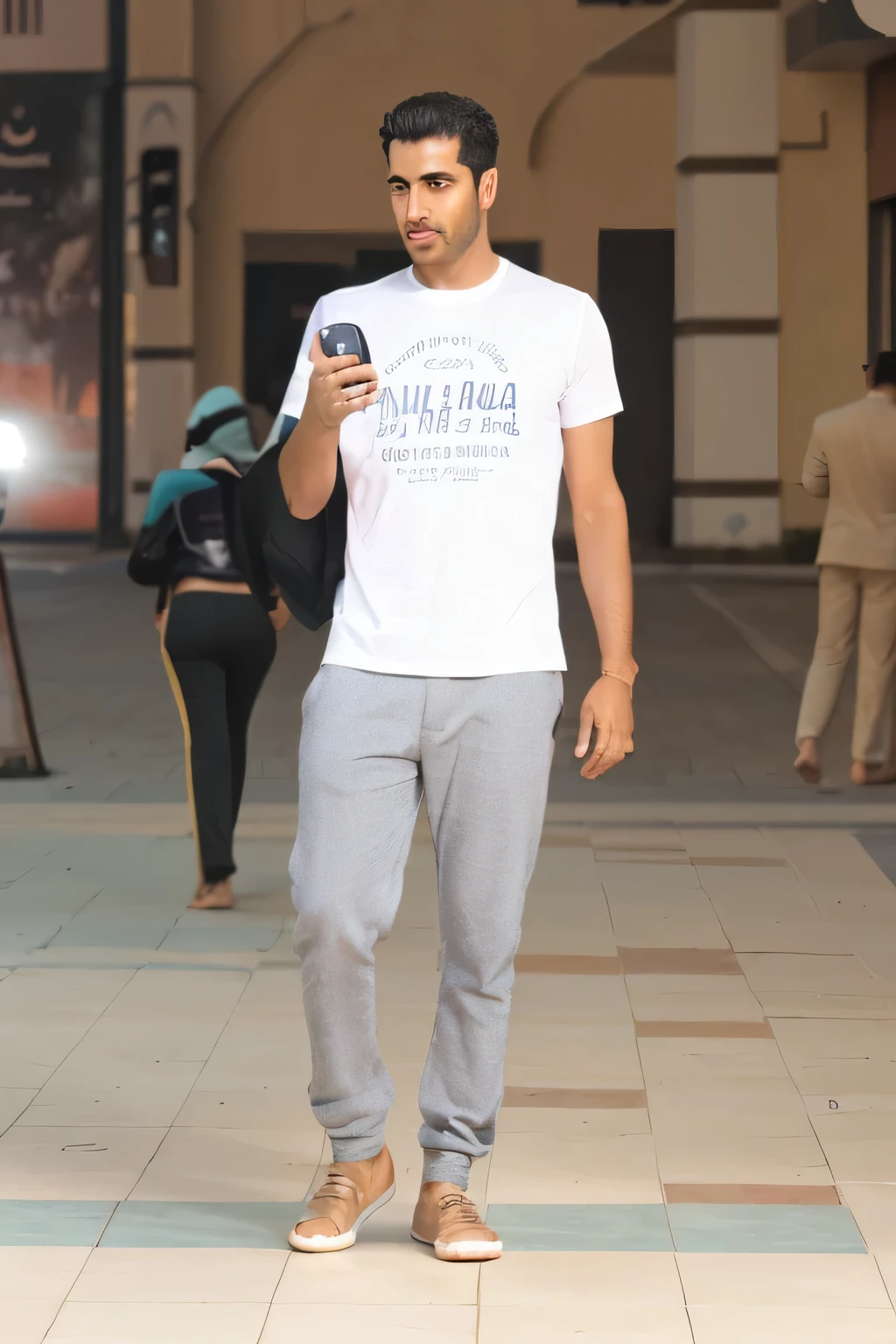 Walking in the streets of Dubai with a nice car parked by my side 