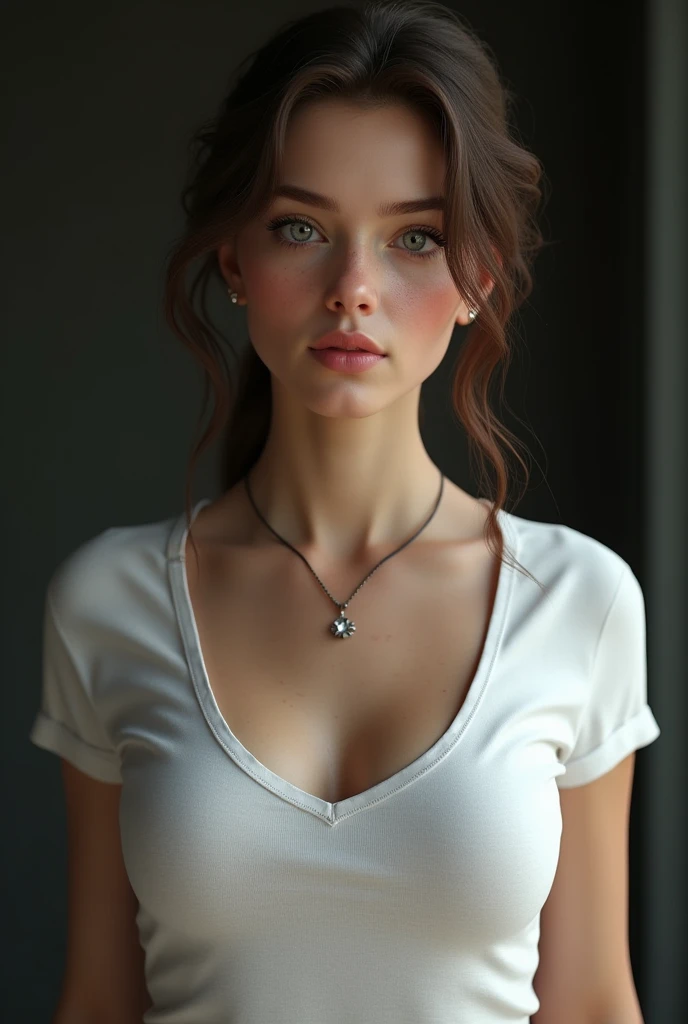 (head of&#39;artwork, Photorealistic:1.4, extremely complex:1.3, radiosity, photon maping, dtx, 8k), ((((necklace close up, t-shirt blanc, wetty, [mediuml breasts:tetas grandes:0.8])), wetty, [skin detail:freckled:0.7], naturel, 19 year old teenage model), Dark room, ((douche en pierre, douche en verre, to do the housework)))
