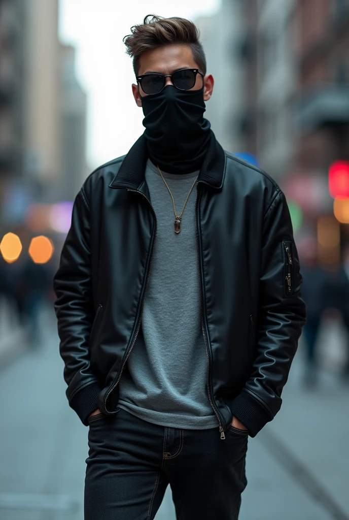 A young man wearing sunglasses and a mask