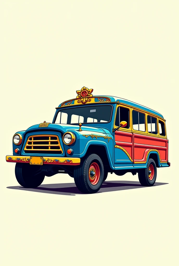Philippine traditional jeepney sideview printable editable blue, red, yellow