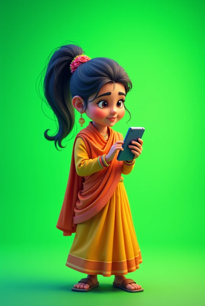 Indian desi 2d cartoon on phone with green screen