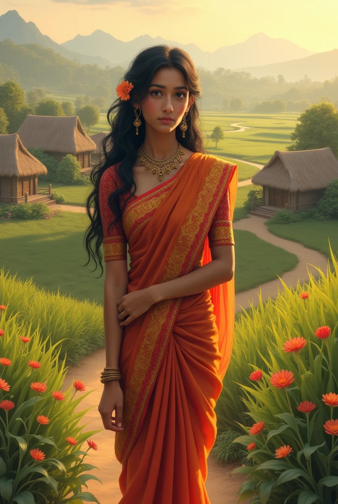Local Beautiful Girl like actual human body
Long hair
Sanskari
Bindi
Southindian saree wearing
Very beautifula place oc tenple with birds and animals