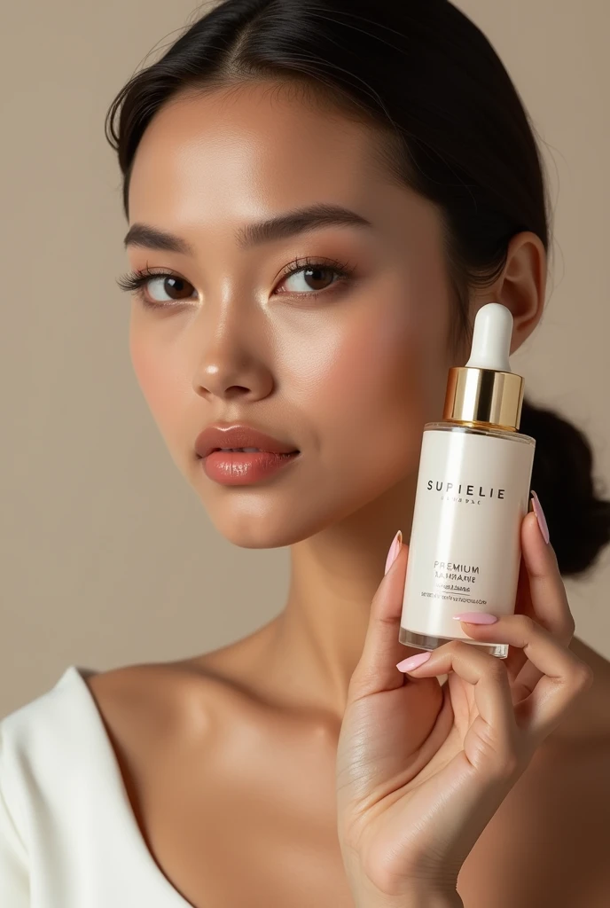 A beautiful model holding a bottle of slash skincare
