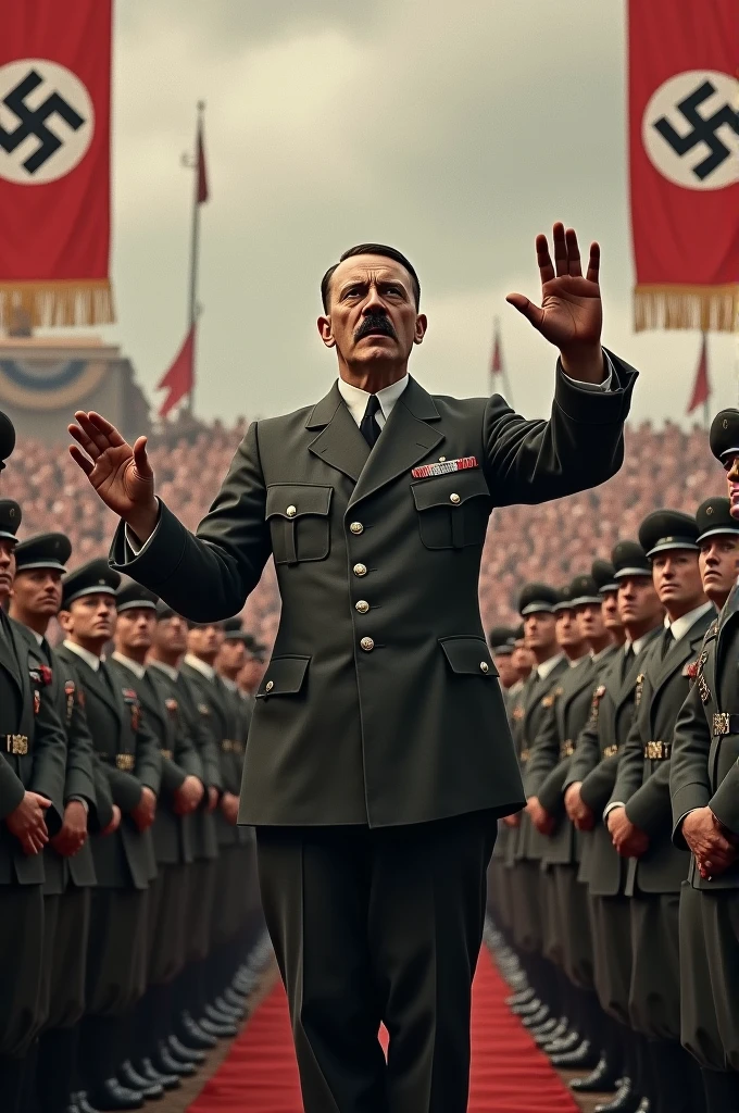 hittler is centre of the army giving speech