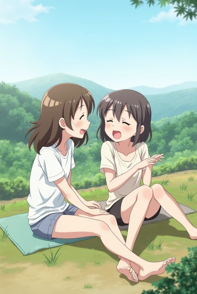 Laid-back Camp Rinko Shima Kakamigahara Nadeshiko laugh together