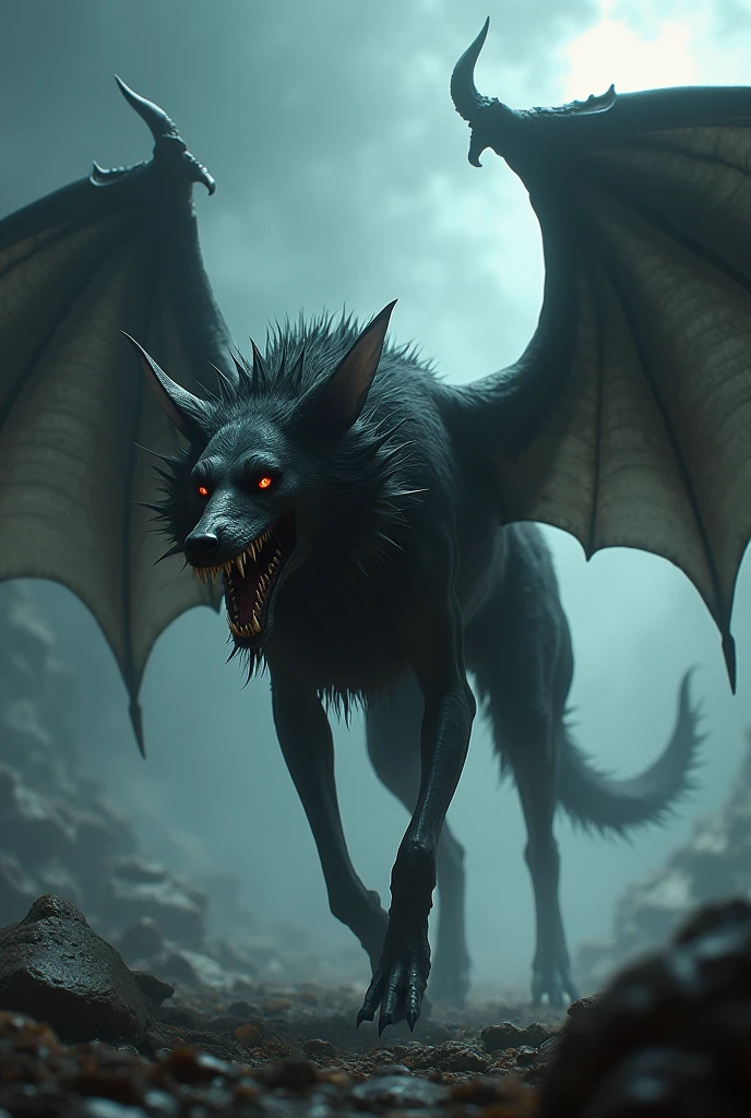 Winged and fanged demonic dog