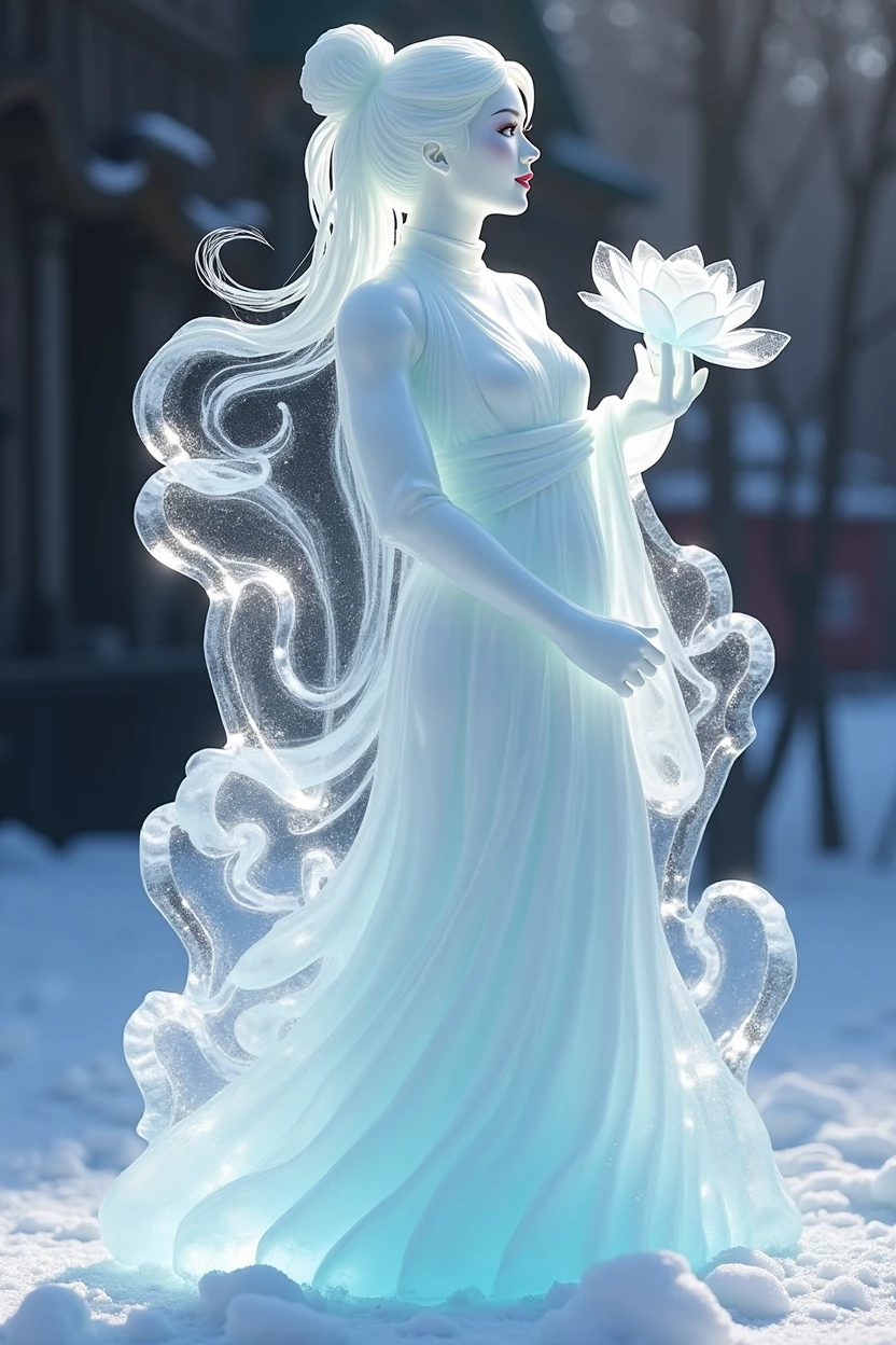 (ice - carving:1.4),Movie Angle,(Fan Bingbing, ice sculpture girl,Anatomically correct,full bodyesbian,Masterpiece ice sculpture camellia,Representative work Hanfu,Smile,sexy,full body arts,traditional arts,erotic arts,Queen arts,Amazing body arts,Amazing hear style, Amazing girl arts)