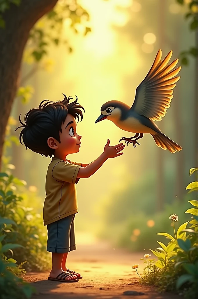 Bird’s Gratitude: Describe how, after being freed, the bird flies away but soon returns to Raju, as if to thank him.
