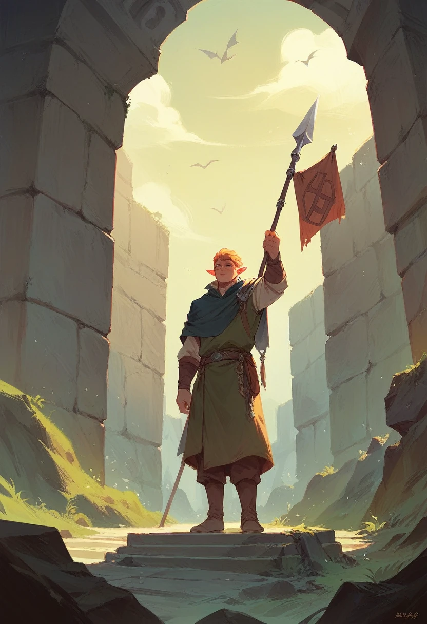 An elf who has the power of a stone to protect himself. ax with spear tip