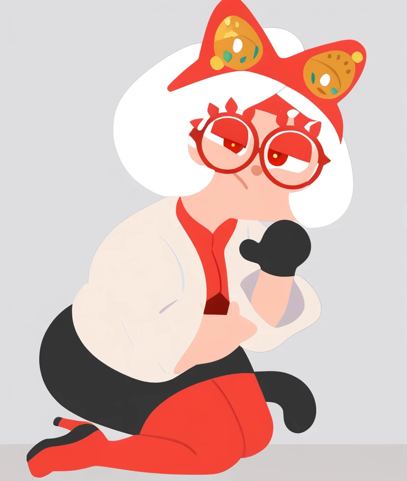 score_9, score_8_up, score_7_up, score_6_up, 1girl, solo, sexy, LilyDuolingo, girl, BREAK, solo, lit pupils, cat ears, full body, purah, hair ornament, red headband, red glasses, sleeveless shirt, white coat, black skirt, red leggings, gloves, high heels
 Girl with a Pearl Earring,
(vector art:1)