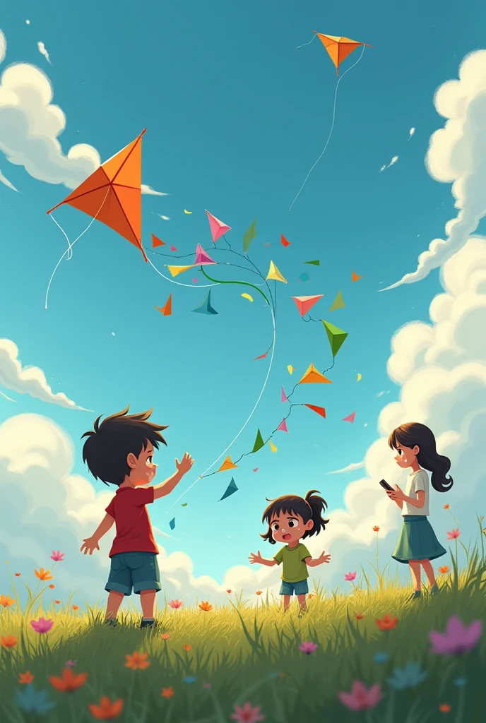 A boy breaking kite, girl crying, her mother on whatsapp