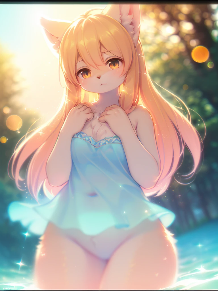 (Sumilux f1.4 24mm , low Latitude old color negative film , cross process , (bokeh), Long exposure , blur , flare, chromatic aberration , soft focus, (Shallow focus) , soft glow , Maximum aperture, high Key , Transparent depiction , Tyndall:1.2)  , Fluffy woman , Fluffy foam on private parts