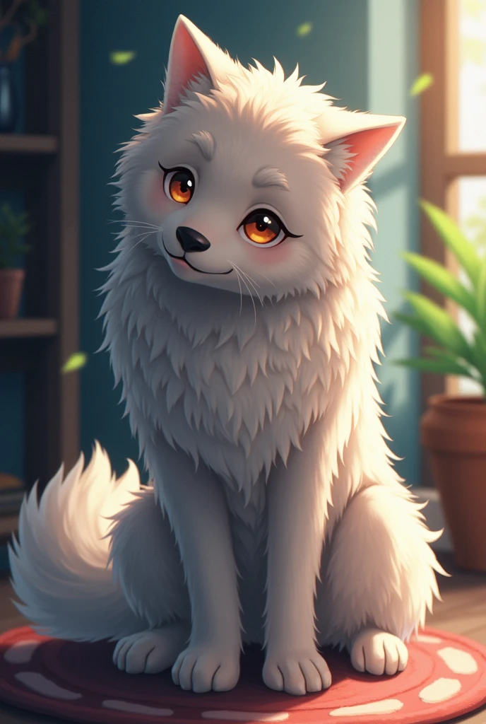 Kemono wolf, solo, sitting, eat food, bright light,