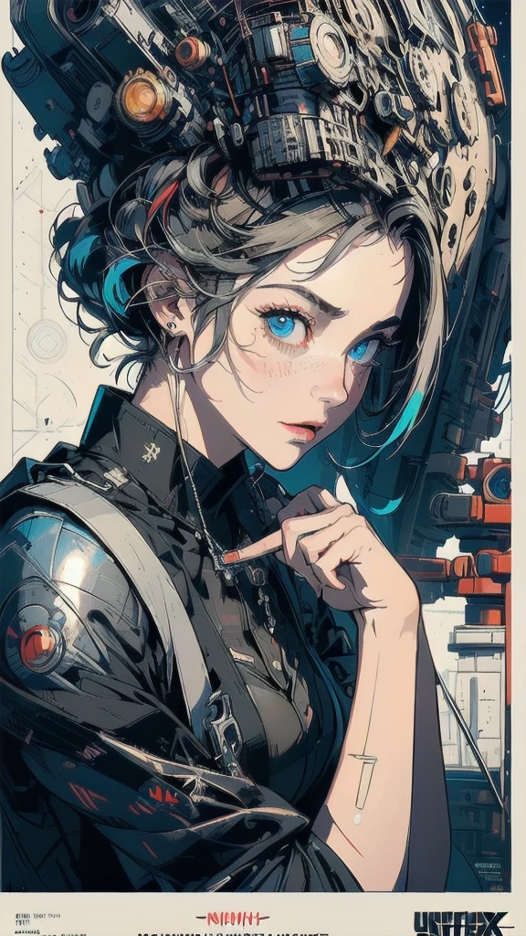 (((masterpiece, highest quality))),(((solo:1.2))),(((1girl:1.2))),32k wallpaper, very detailed, poster, vintage science fiction,(((((geometric cinematic movie poster))))), (bauhaus), shape,(((abstract))),(mid century modern),movie poster,(((((portfolio))))),(((((Close-up))))),(((((bust up))))),((((more various angle)))),(((highlight))),((((heterochromia)))),(((complete. detailed face))),(((Extremely talented))),(((((most complecated machine))))),(((((unlimited mechanic Workaholic))))),(((Absolutely detailed Mighty machines background))),(((((phenomenal dynamic poses))))),(monogram)