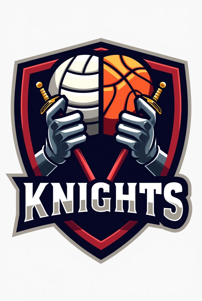 Make a logo, MNP knights the design is a full ball and half a volleyball ball and the other side is a basketball ball with two hands and a shield and swords with "MNP KNIGHTS"
Volleyball and basketball include the MNP KNIGHTS 