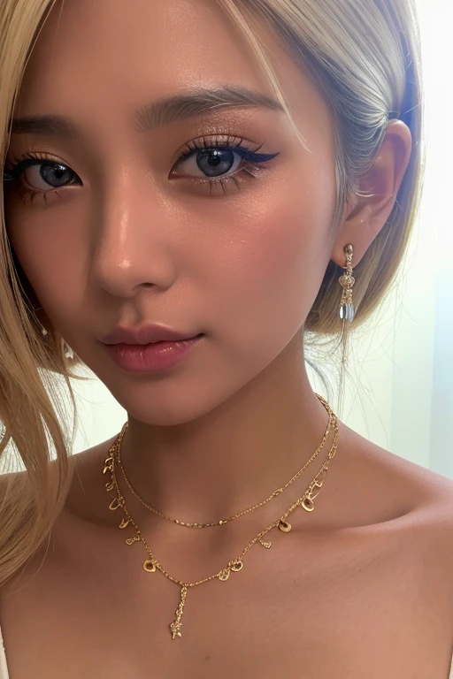 (Highest quality、4K、8k、High resolution、masterpiece:1.2)、Very detailed、(Genuine、Realistic、Realistic:1.3)、ear piercing、Belly button piercing、Japanese Gal、blonde、Gal Makeup、Gal Fashion、Gold bracelet、Gold Necklace、Flashy Nails、Selfie