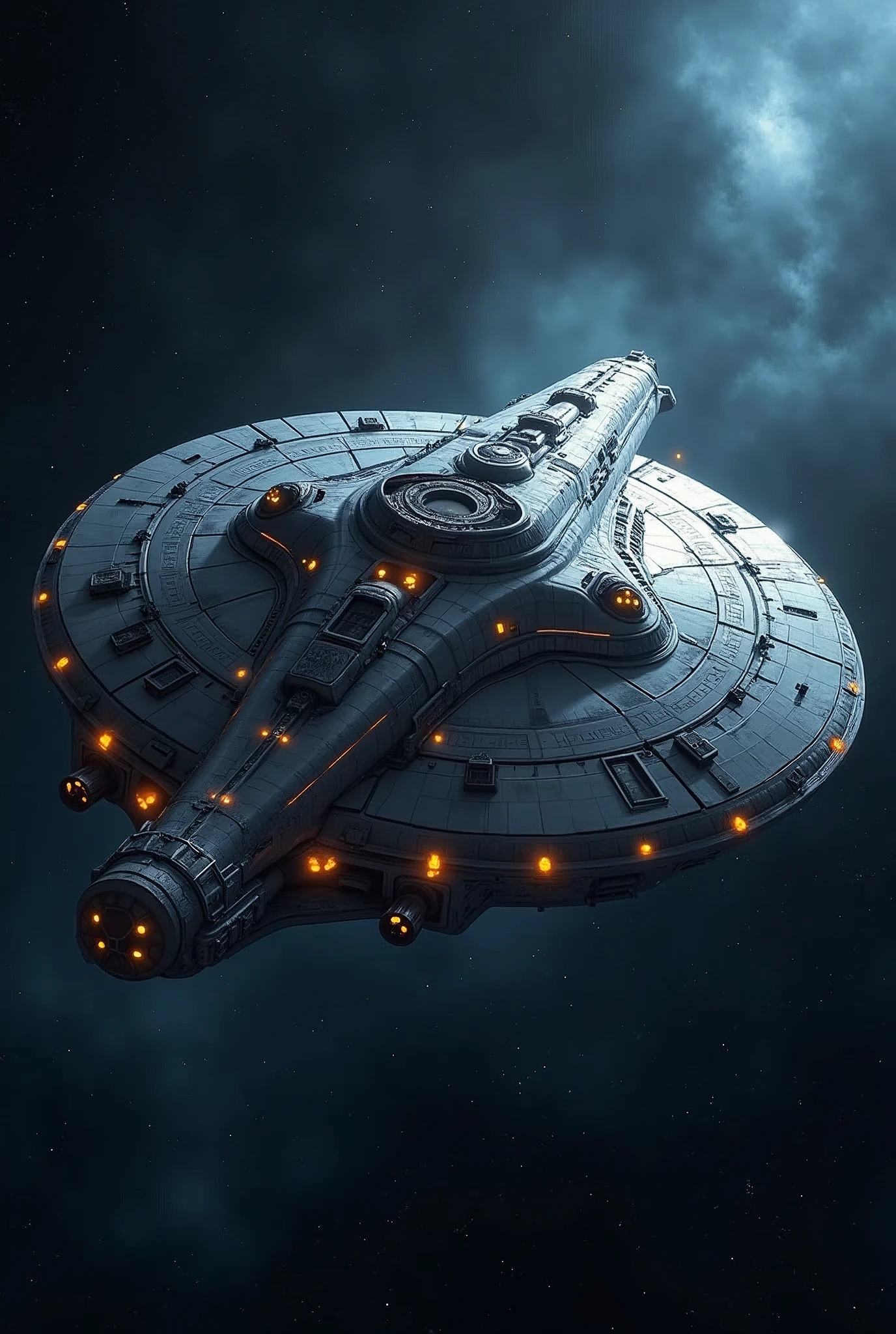 High-quality, clear, sci-fi interstellar Zerg mothership surrounded by stars in space with narrow sides and wide in the middle