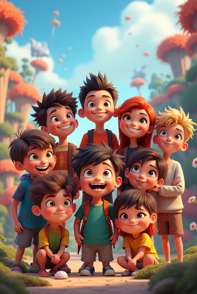 A group photo where are Boys and girls in animated image