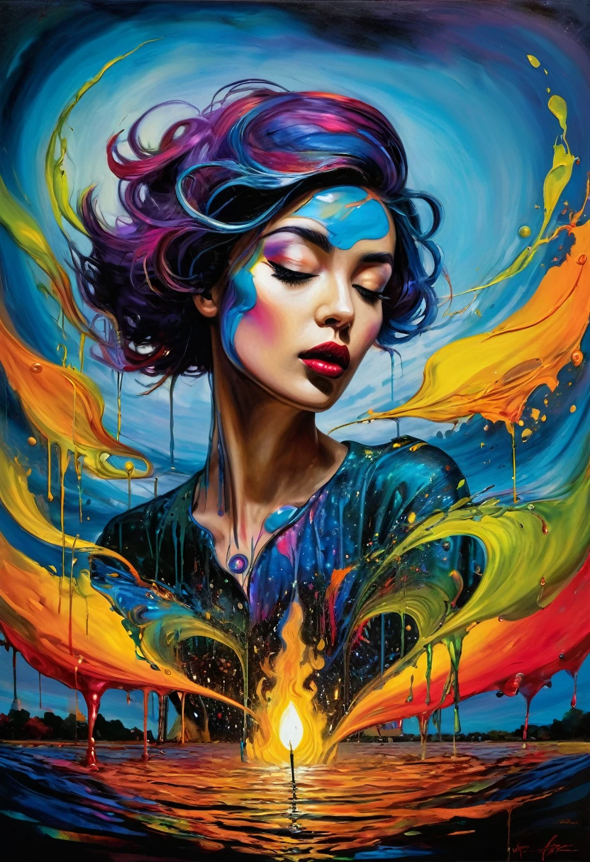 (Artistic Masterpiece of Romantic Life) ( (Themed Art of Life) ( (Conceptual Art) (NFT Exclusive) (Fauvism Work) ()”) Where visual poetry transcends traditional boundaries and embraces the dynamic interplay between creativity and technology Takes),dripping paint,darkart,style, in the style of esao andrews