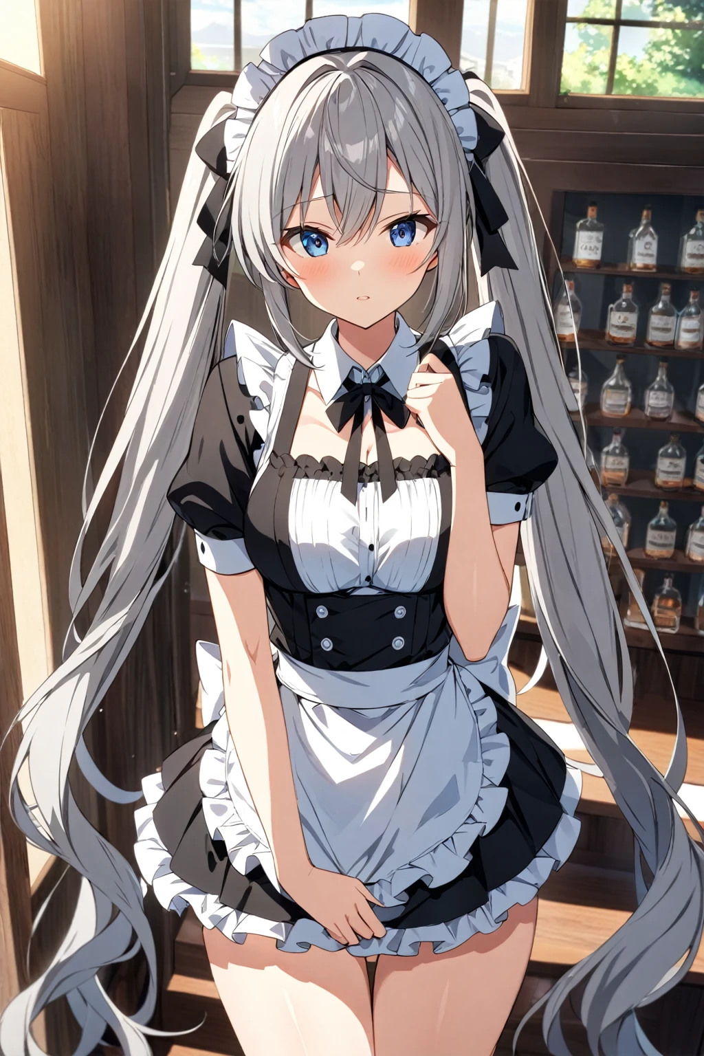 score_9, score_8_up, score_7_up, score_6_up, source_anime,1girl,solo,Grey hair,twin tail,long hair,maid's outfit,
highly detailed,best quality,absurdres,detailed,HDR,natural light,