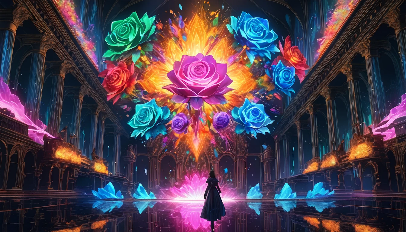 luminous object, aesthetic, extremely detailed, Neon glowing Crystal rose bioluminescent neon light rays, exploding bright light, bursting light, Epic cinematic brilliant stunning intricate meticulously detailed dramatic atmospheric maximalist digital matte painting detailed matte painting, deep color, fantastical, intricate detail, splash screen, complementary colors, fantasy concept art, 8k resolution trending on Artstation Unreal Engine 5