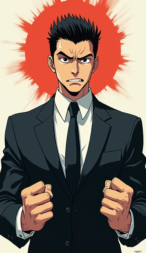 ((A man with short hair))，Black Hair，Suits，((Angry expression))，leave，Japanese comic style