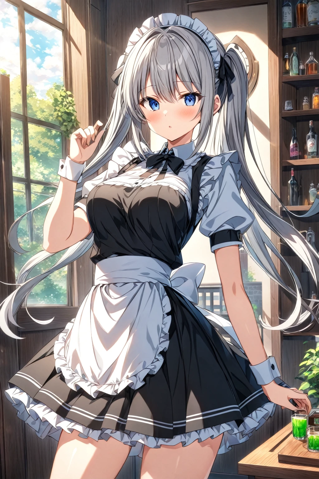 score_9, score_8_up, score_7_up, score_6_up, source_anime,4k,illustration,1girl,solo,Grey hair,twin tail,long hair,maid's outfit,
highly detailed,best quality,absurdres,detailed,HDR,natural light,