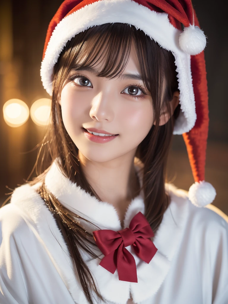 beautiful detailed eyes,droppy eyes,beautiful detailed lips, extremely detailed eyes and face, long eyelashes, 1japanese girl, fantasy character, (Santa Claus costume:1.25),smile,short hair,highly detailed, dramatic lighting, glowing effects, mist, intricate details, volumetric lighting, cinematic composition, hyper realistic, 8k, best quality, masterpiece, photorealistic,Highres fix,snowy night