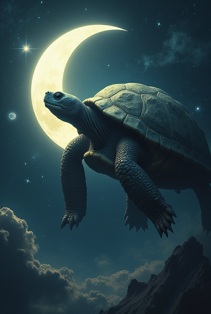 Moon eating turtle in space