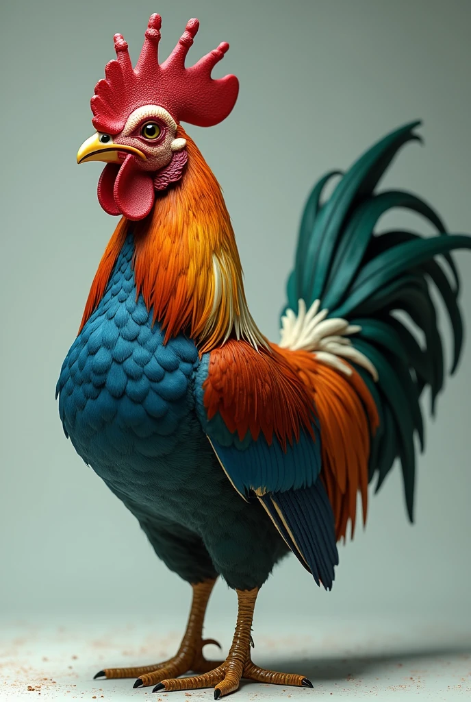 A rooster made from human testicle whose mouth is like a human testicle and feathers are like a peacock photo hd