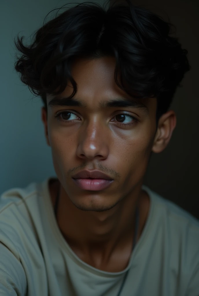A brown Young man set in emotional mood very little tears in eyes