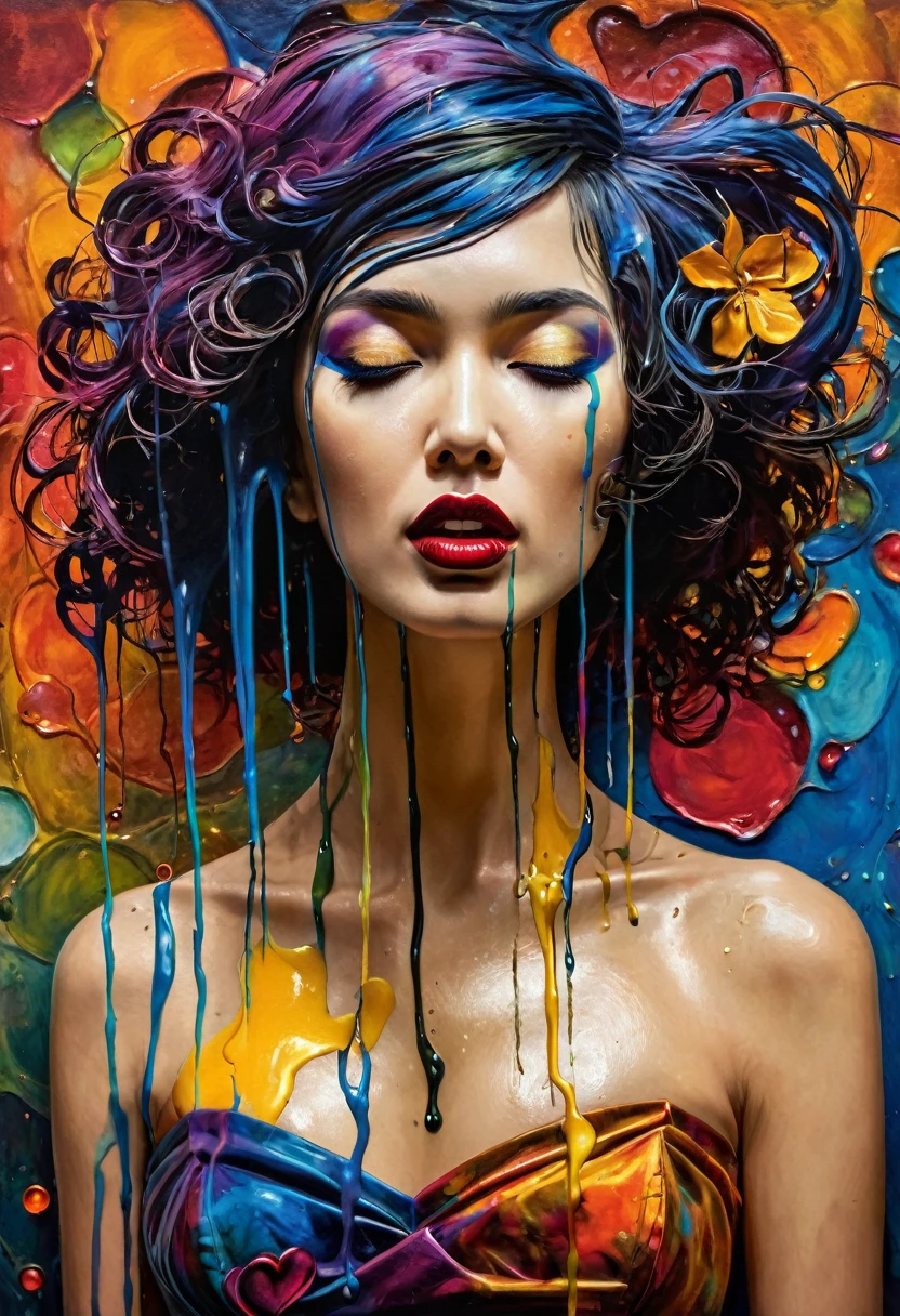 (Artistic Masterpiece of Romantic Life) ( (Themed Art of Life) ( (Conceptual Art) (NFT Exclusive) (Fauvism Work) ()”) Where visual poetry transcends traditional boundaries and embraces the dynamic interplay between creativity and technology Takes),dripping paint,darkart,style, in the style of esao andrews