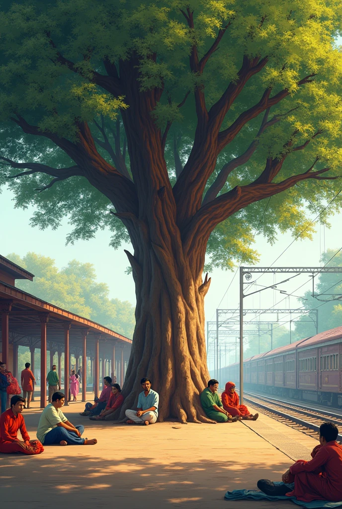 Panipat railway station some people sit under a sheesham tree

