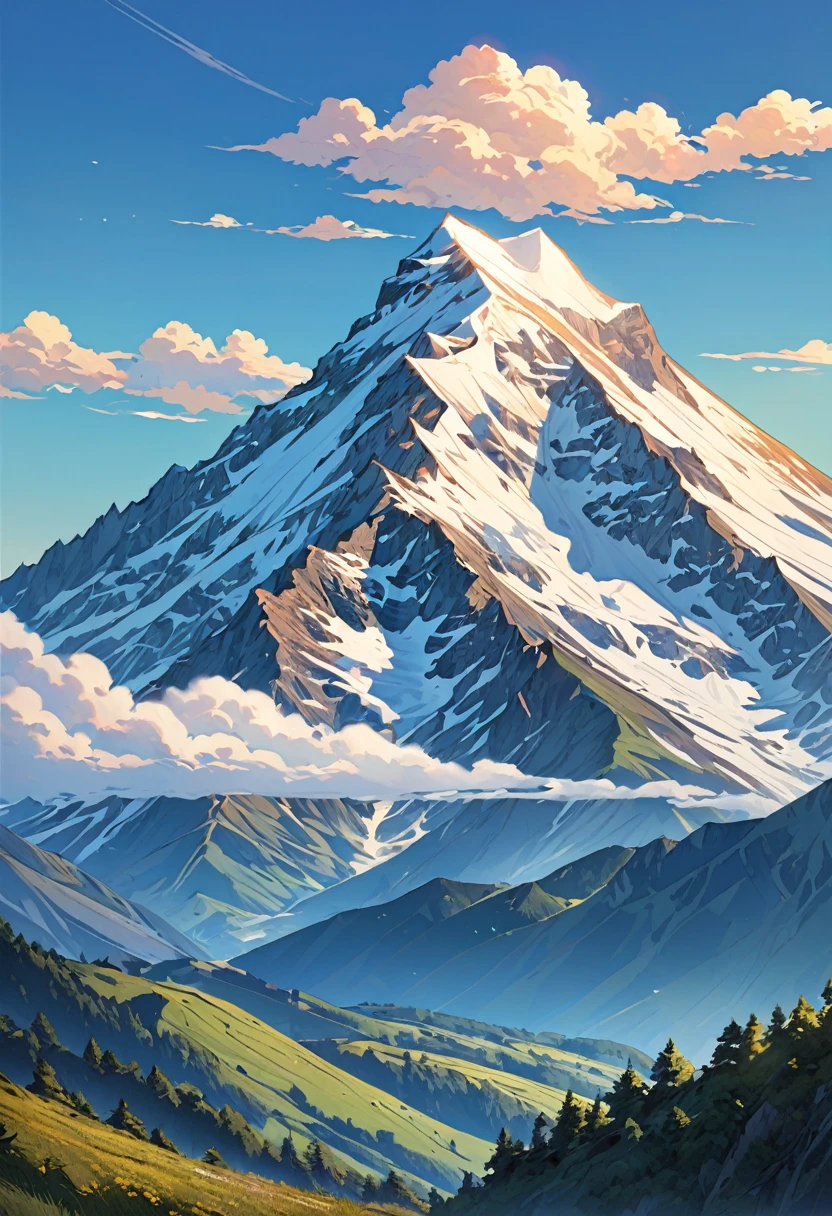 a mountain, blue sky, Sense of serenity