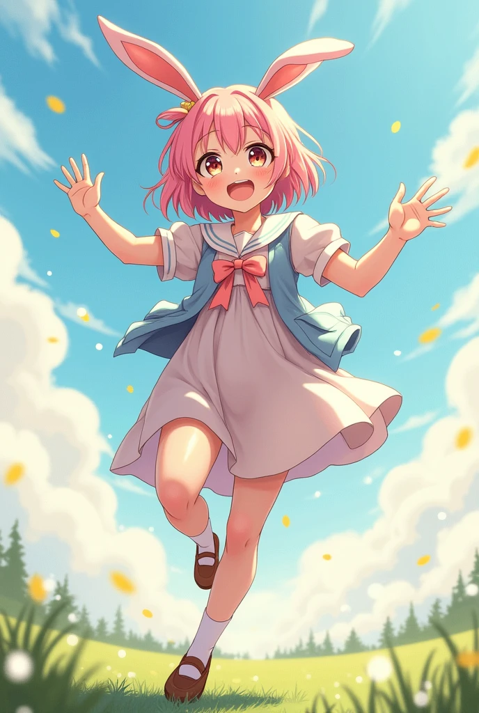 Anime girl bunny girl jumping hand super detailed masterpiece