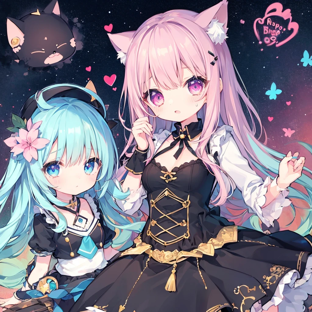 7-year-old girl、Dirndl、Putting on a collar、Elementary school girl、7-year-old girl,Pink shortcuts,Very beautiful and Shining Eyes、Shining Eyes、1 girl、Large Breasts、Cat ear、(((((Small body)))))、heart❤、((Sweat、vapor))