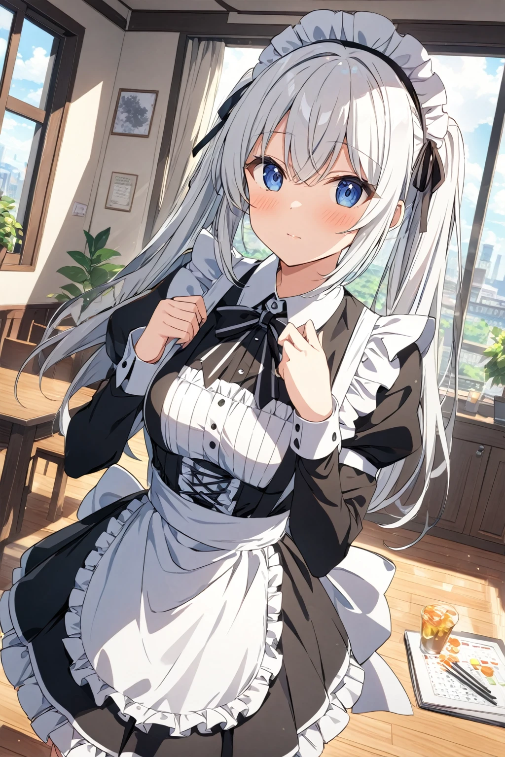 score_9, score_8_up, score_7_up, score_6_up, source_anime,4k,illustration,1girl,solo,White hair,twin tail,long hair,maid's outfit,
highly detailed,best quality,absurdres,detailed,HDR,natural light,