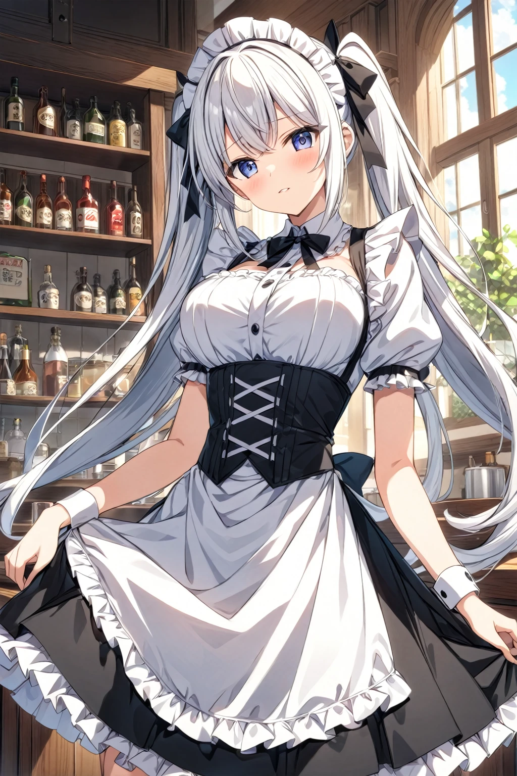 score_9, score_8_up, score_7_up, score_6_up, source_anime,4k,illustration,1girl,solo,White hair,twin tail,long hair,maid's outfit,
highly detailed,best quality,absurdres,detailed,HDR,natural light,