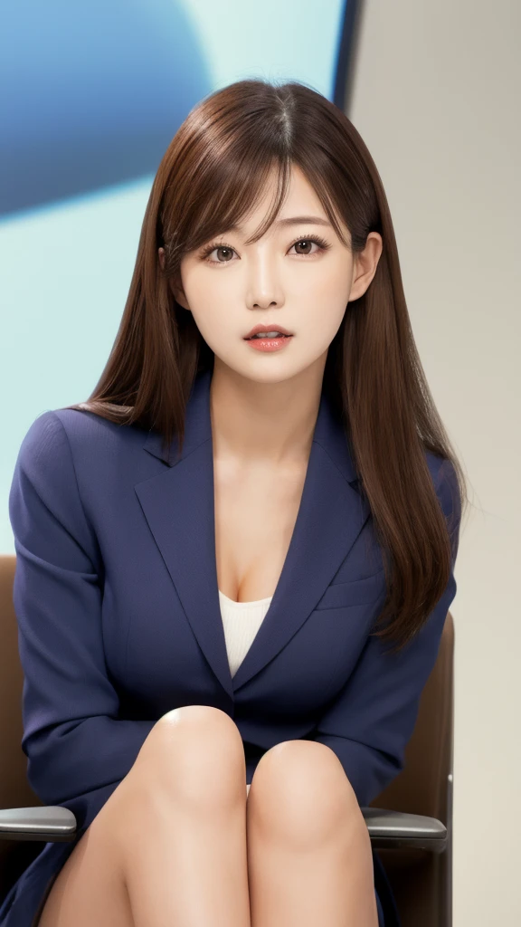 1woman, long hair, brown hair, brown eyes, secretary